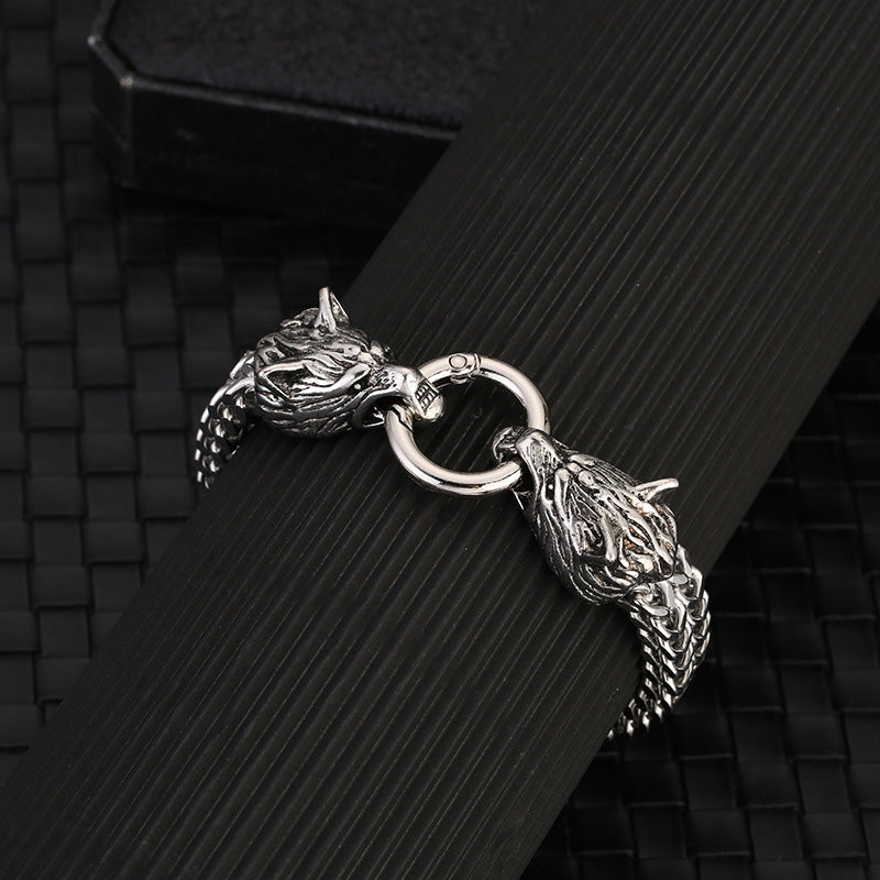 WorldNorse Wolf Head Viking Titanium Steel Strengthen Bracelet