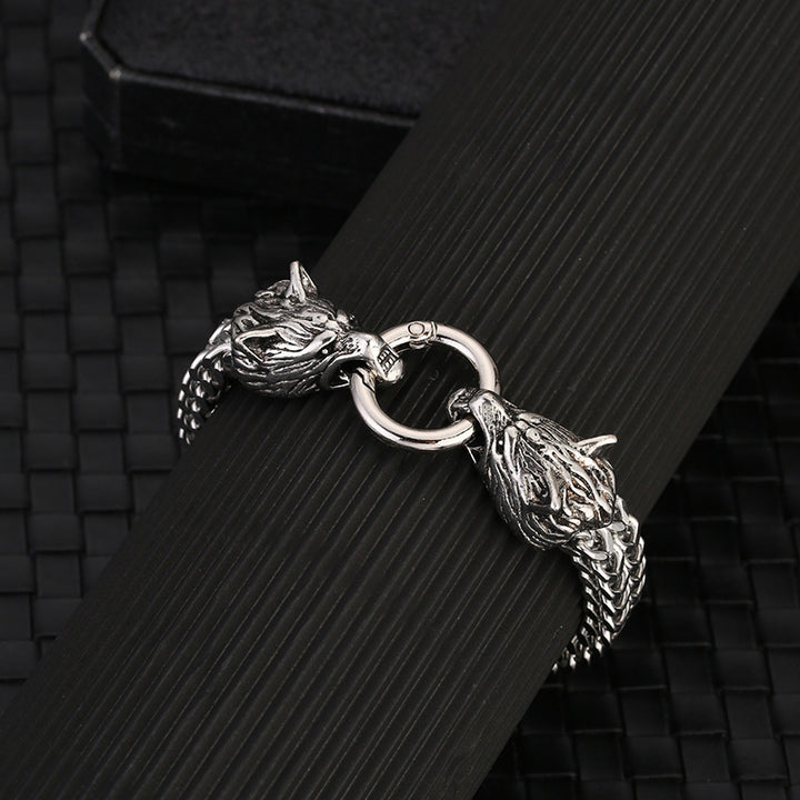 WorldNorse Wolf Head Viking Titanium Steel Strengthen Bracelet