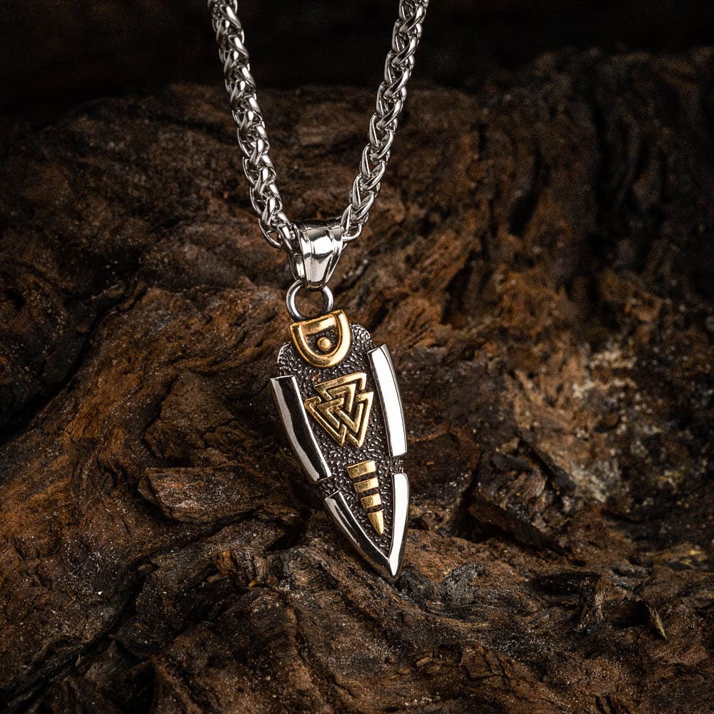 WorldNorse Solid Double Sided Odin’s Spear Valknut Amulet Necklace