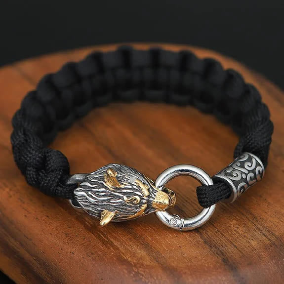 WorldNorse Nordic Mjolnir Wolf Head Bracelet