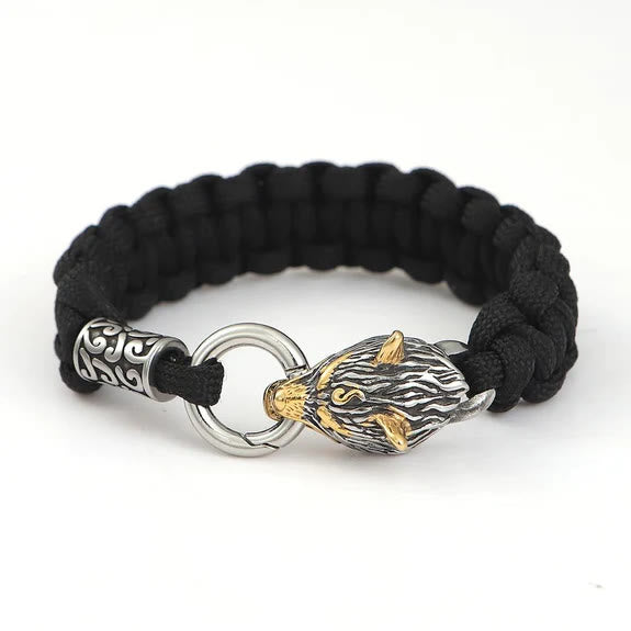 WorldNorse Nordic Mjolnir Wolf Head Bracelet