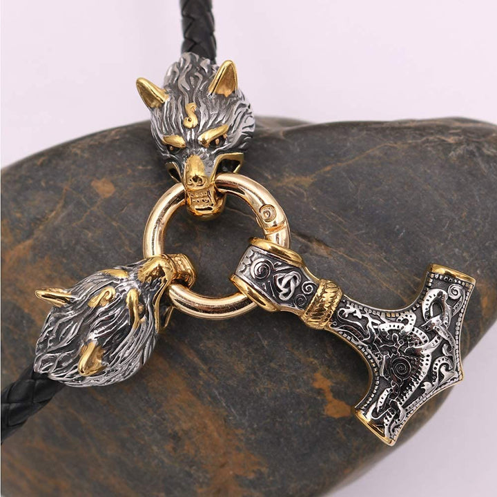 WorldNorse Viking Wolf Head Leather Necklace