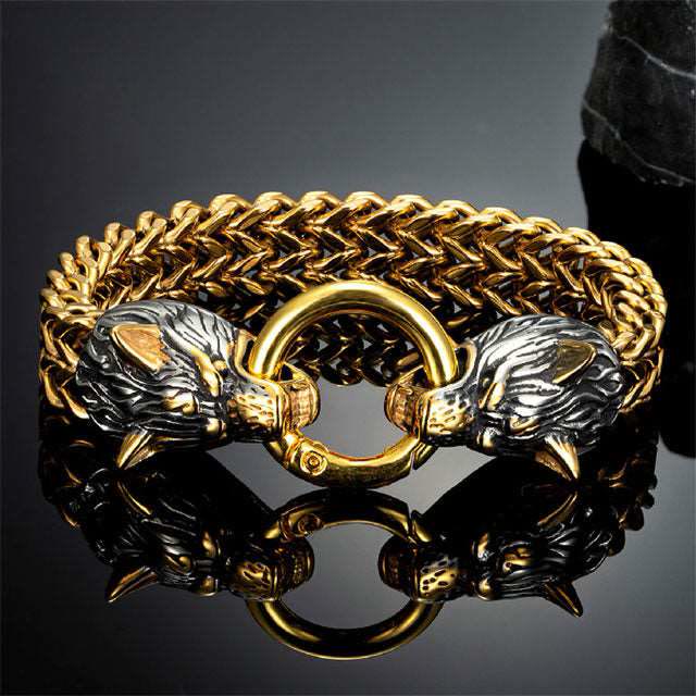 WorldNorse Nordic Fenrir Majestic Wolf Head Chain Bracelet