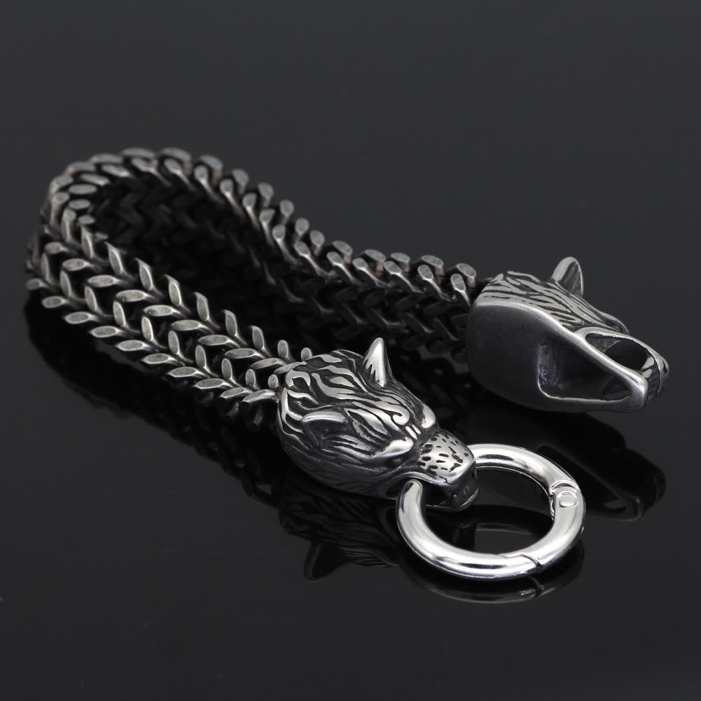 WorldNorse Nordic Fenrir Majestic Wolf Head Chain Bracelet