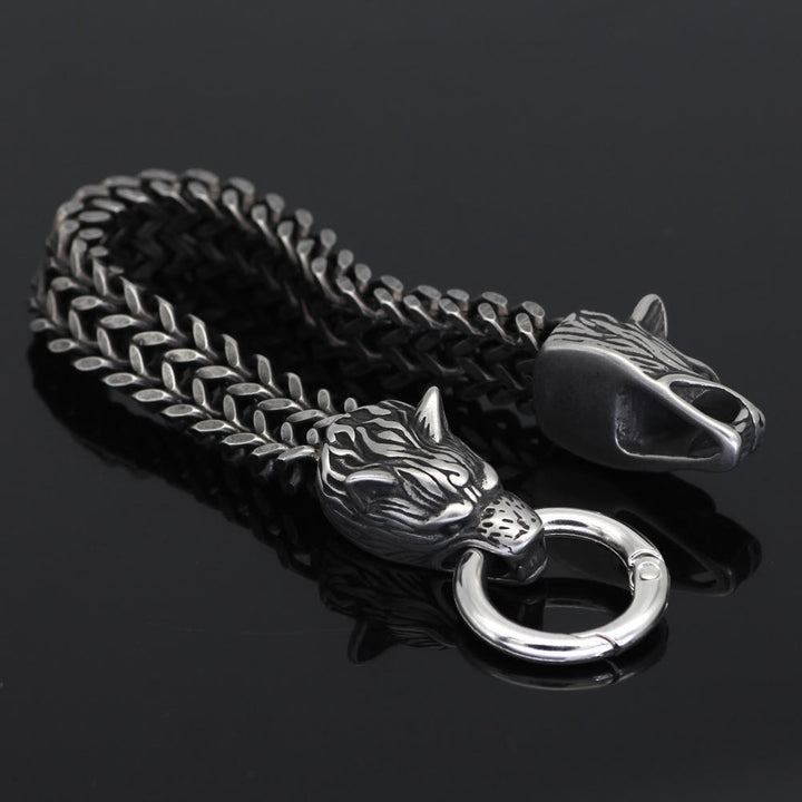 WorldNorse Nordic Fenrir Majestic Wolf Head Chain Bracelet