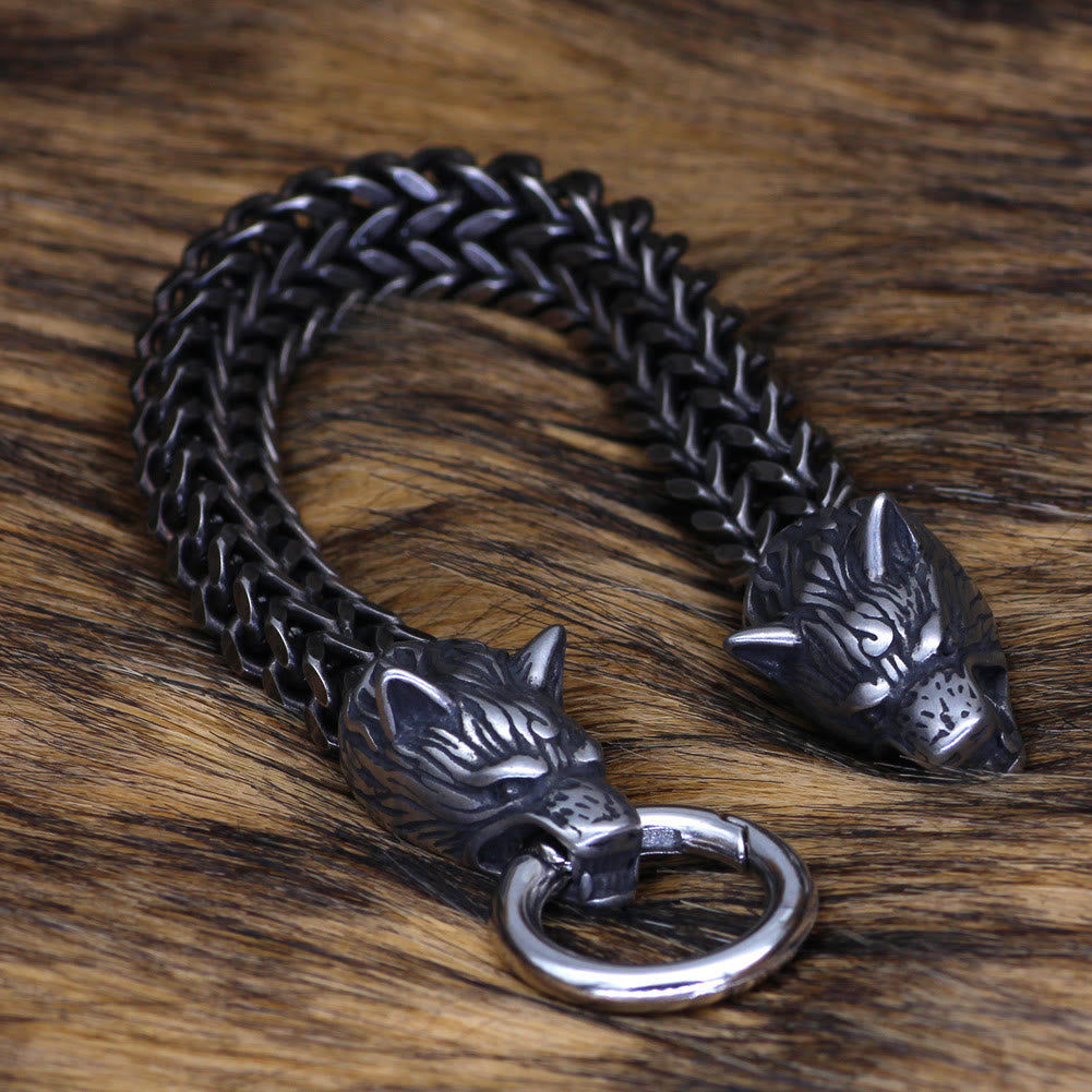 WorldNorse Nordic Fenrir Majestic Wolf Head Chain Bracelet