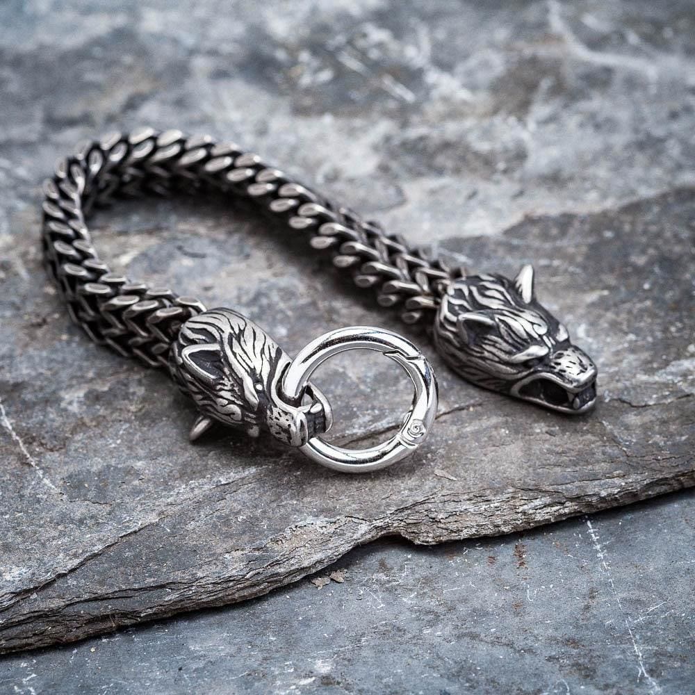 WorldNorse Nordic Fenrir Majestic Wolf Head Chain Bracelet