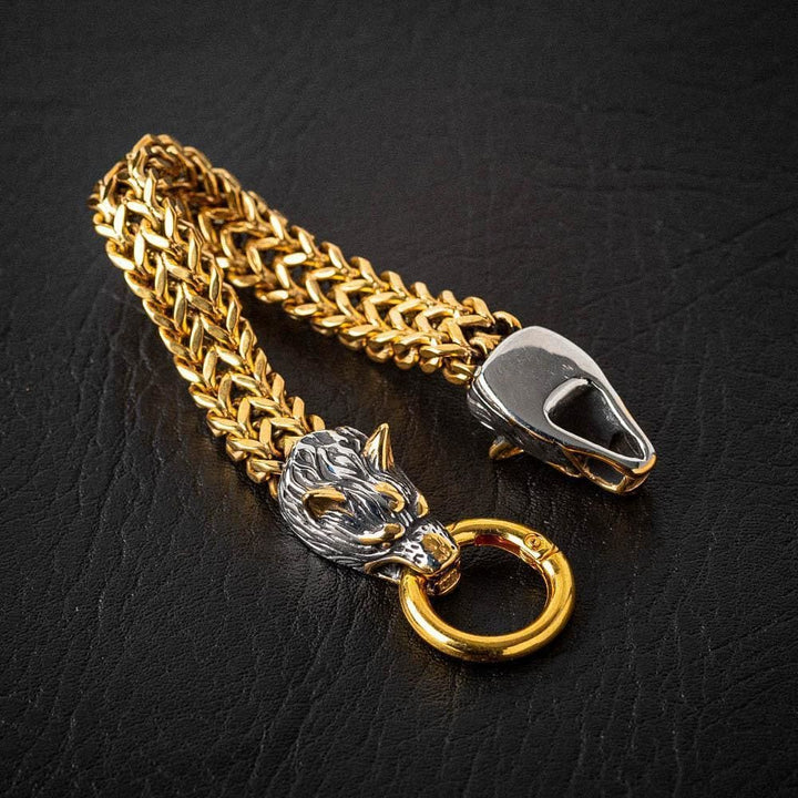 WorldNorse Nordic Fenrir Majestic Wolf Head Chain Bracelet