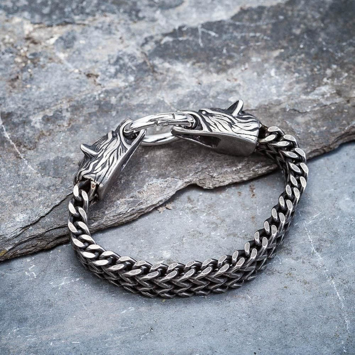 WorldNorse Nordic Fenrir Majestic Wolf Head Chain Bracelet