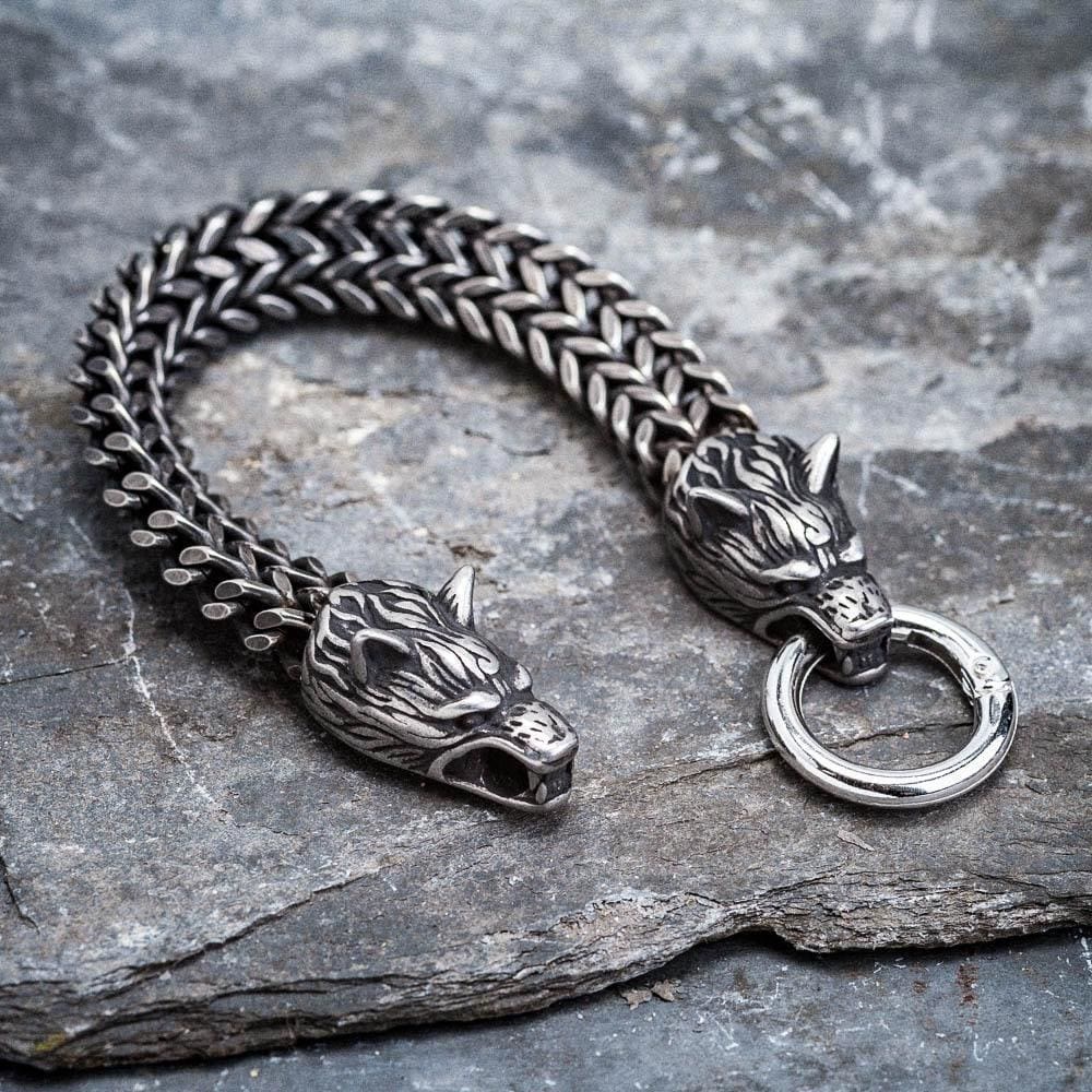 WorldNorse Nordic Fenrir Majestic Wolf Head Chain Bracelet