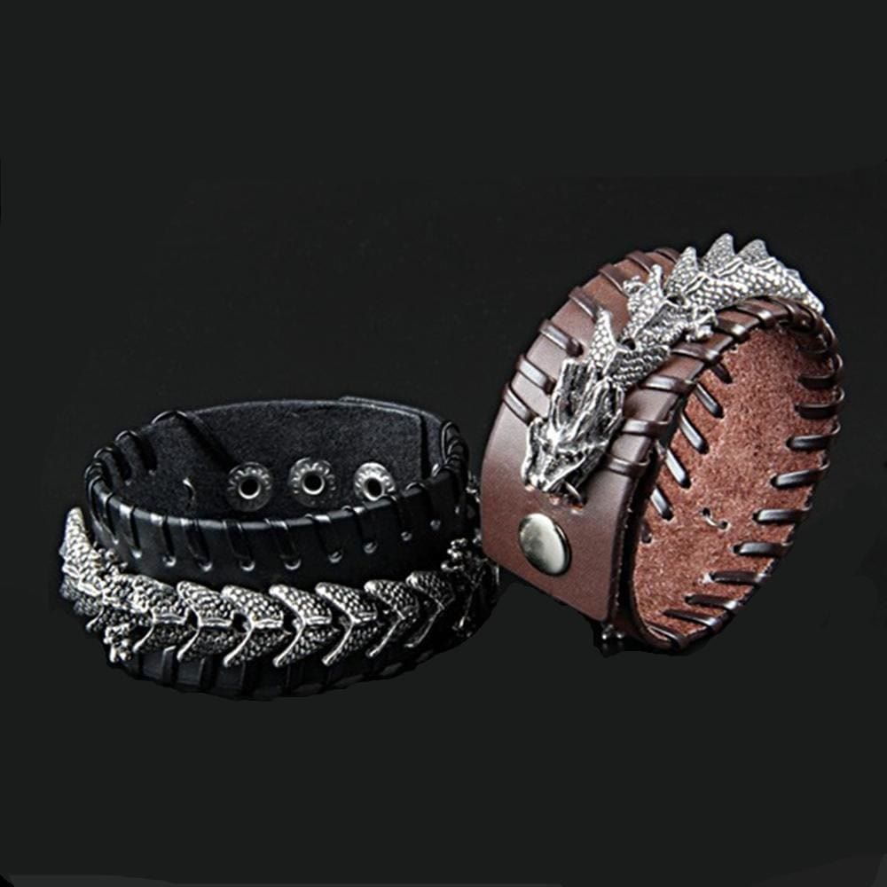 WorldNorse Leather Dragon Arm Cuff Jormungandr Metal Design Bracelet