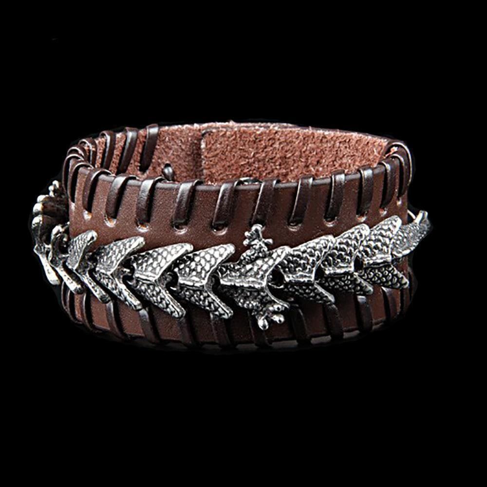 WorldNorse Leather Dragon Arm Cuff Jormungandr Metal Design Bracelet