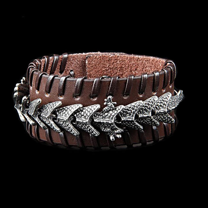 WorldNorse Leather Dragon Arm Cuff Jormungandr Metal Design Bracelet