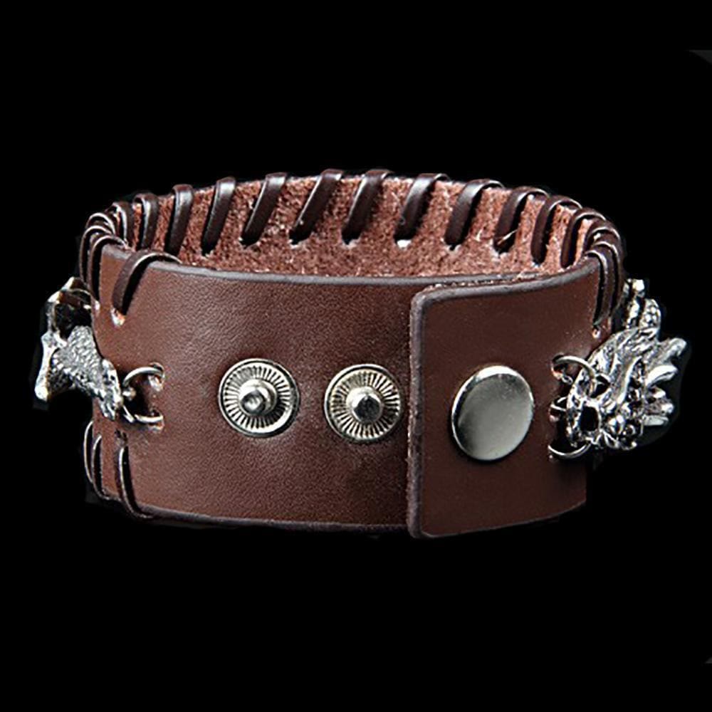 WorldNorse Leather Dragon Arm Cuff Jormungandr Metal Design Bracelet