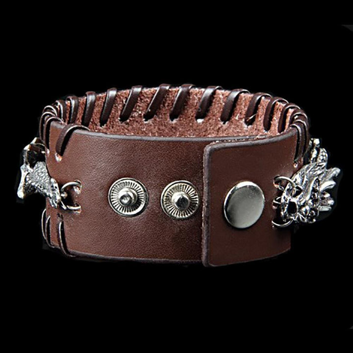 WorldNorse Leather Dragon Arm Cuff Jormungandr Metal Design Bracelet