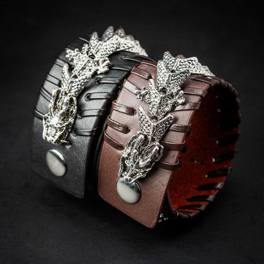 WorldNorse Leather Dragon Arm Cuff Jormungandr Metal Design Bracelet
