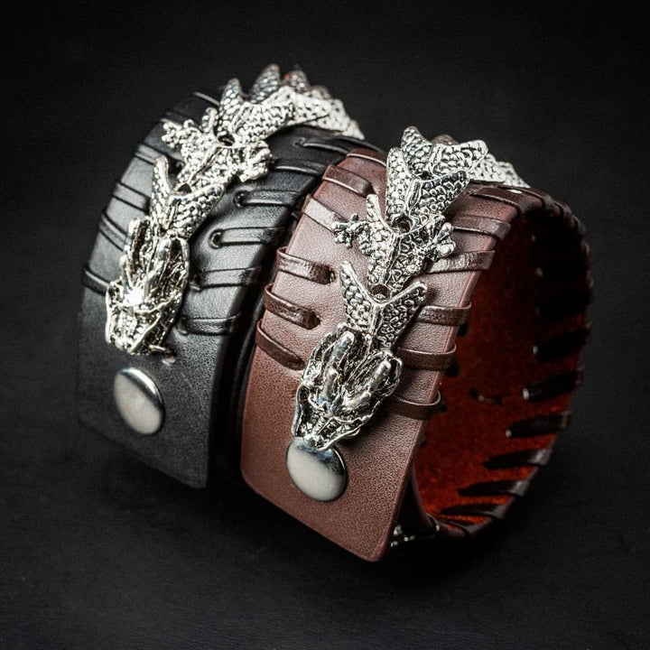 WorldNorse Leather Dragon Arm Cuff Jormungandr Metal Design Bracelet