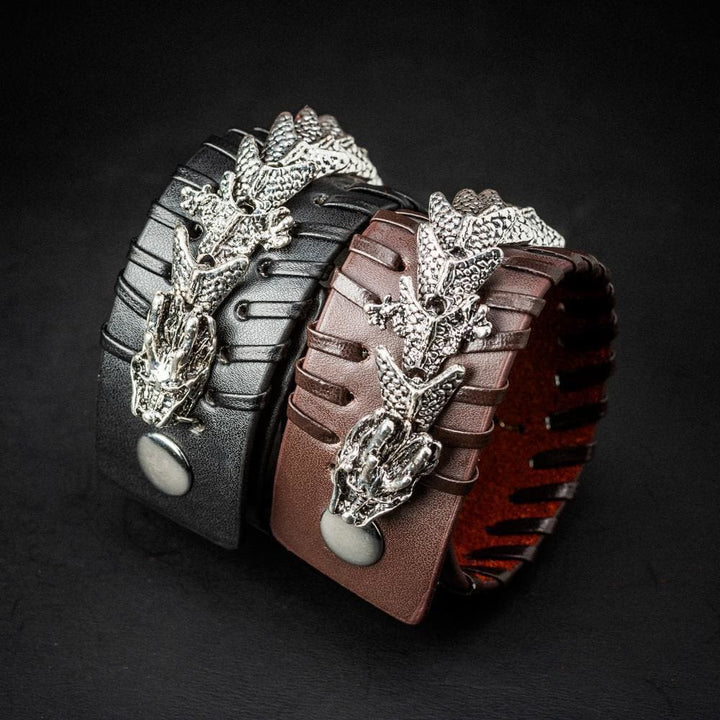WorldNorse Leather Dragon Arm Cuff Jormungandr Metal Design Bracelet