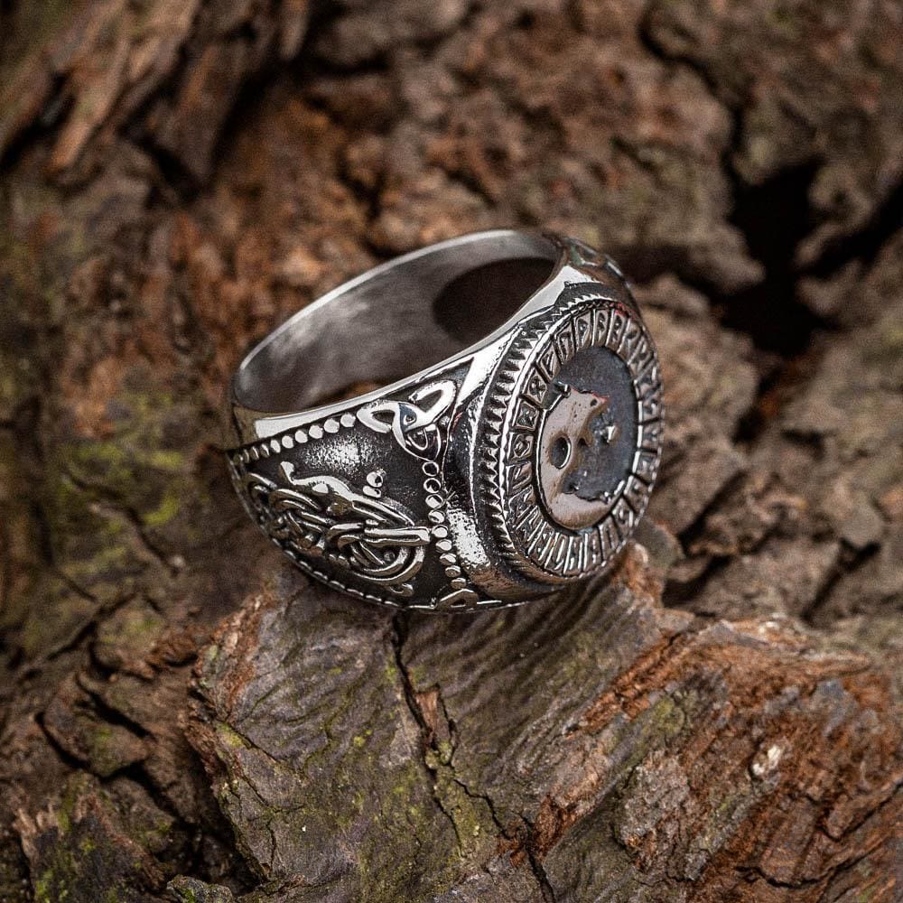 WorldNorse Viking Signet Wolf Rune Ring