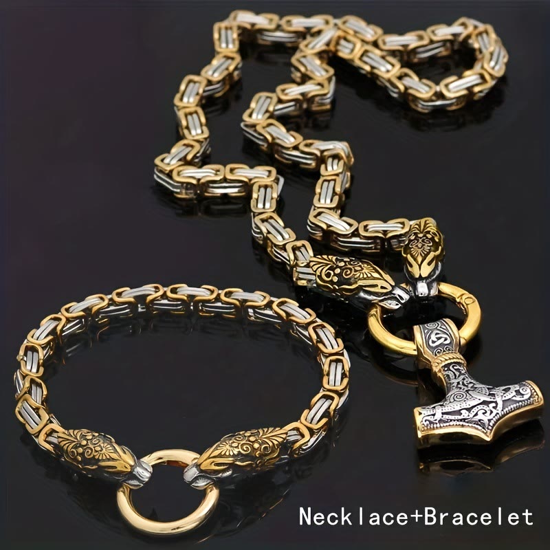 WorldNorse Fenrir Viking Thor's Hammer Necklace & Bracelet
