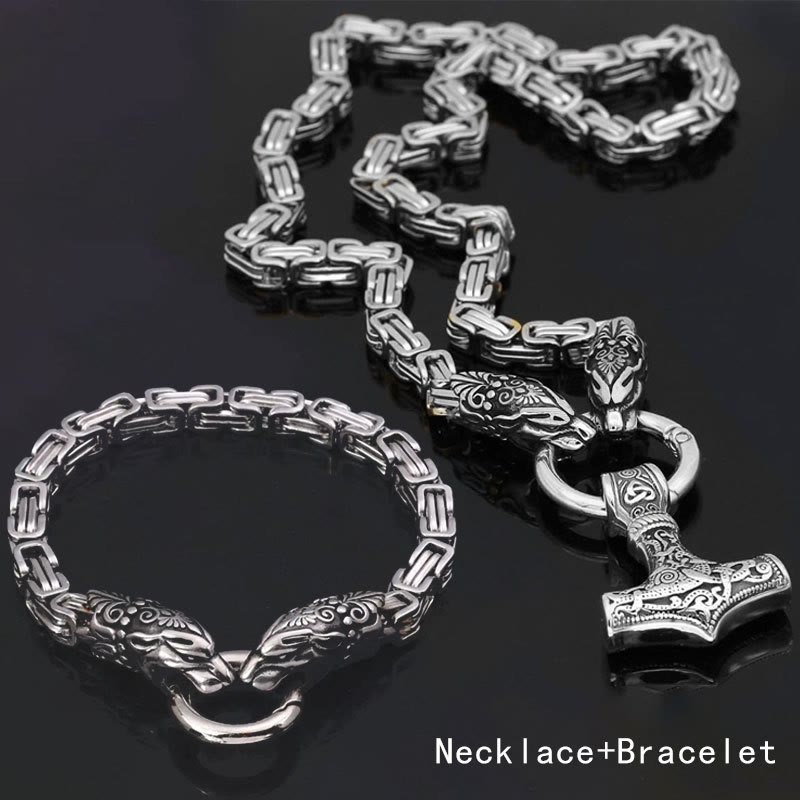 WorldNorse Fenrir Viking Thor's Hammer Necklace & Bracelet