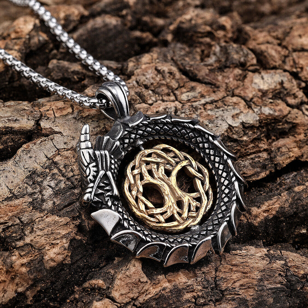 WorldNorse Jormungandr Around Tree Of Life Necklace