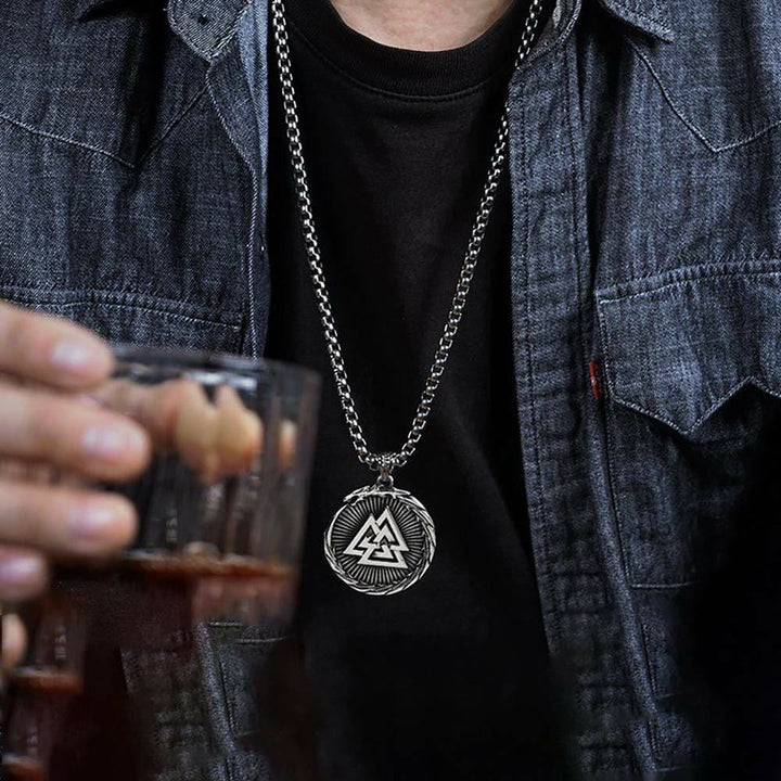 WorldNorse Double Side Valknut Triangle Vegvisir Compass Necklace