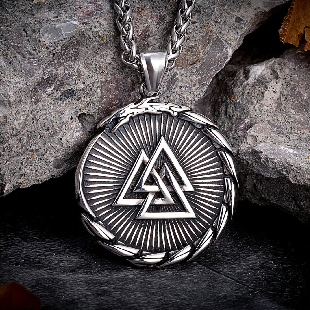 WorldNorse Double Side Valknut Triangle Vegvisir Compass Necklace