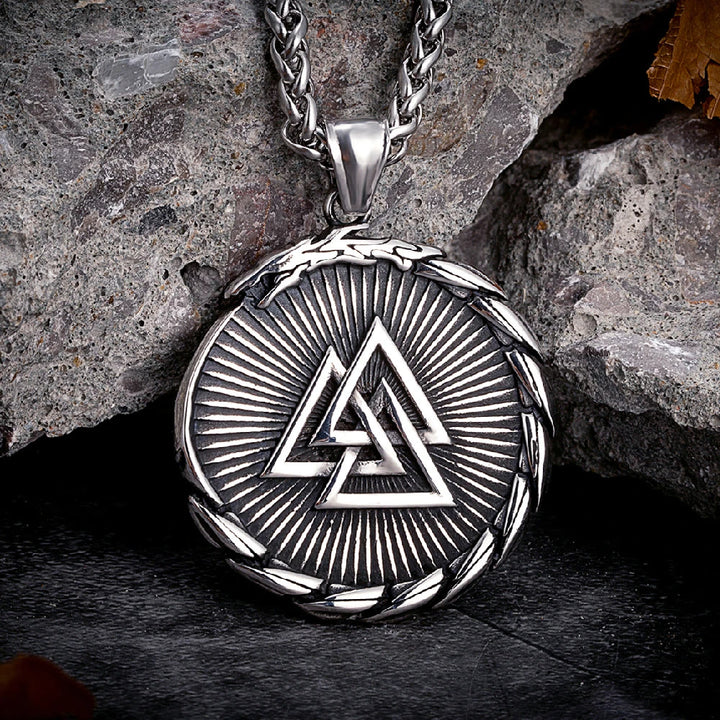 WorldNorse Double Side Valknut Triangle Vegvisir Compass Necklace