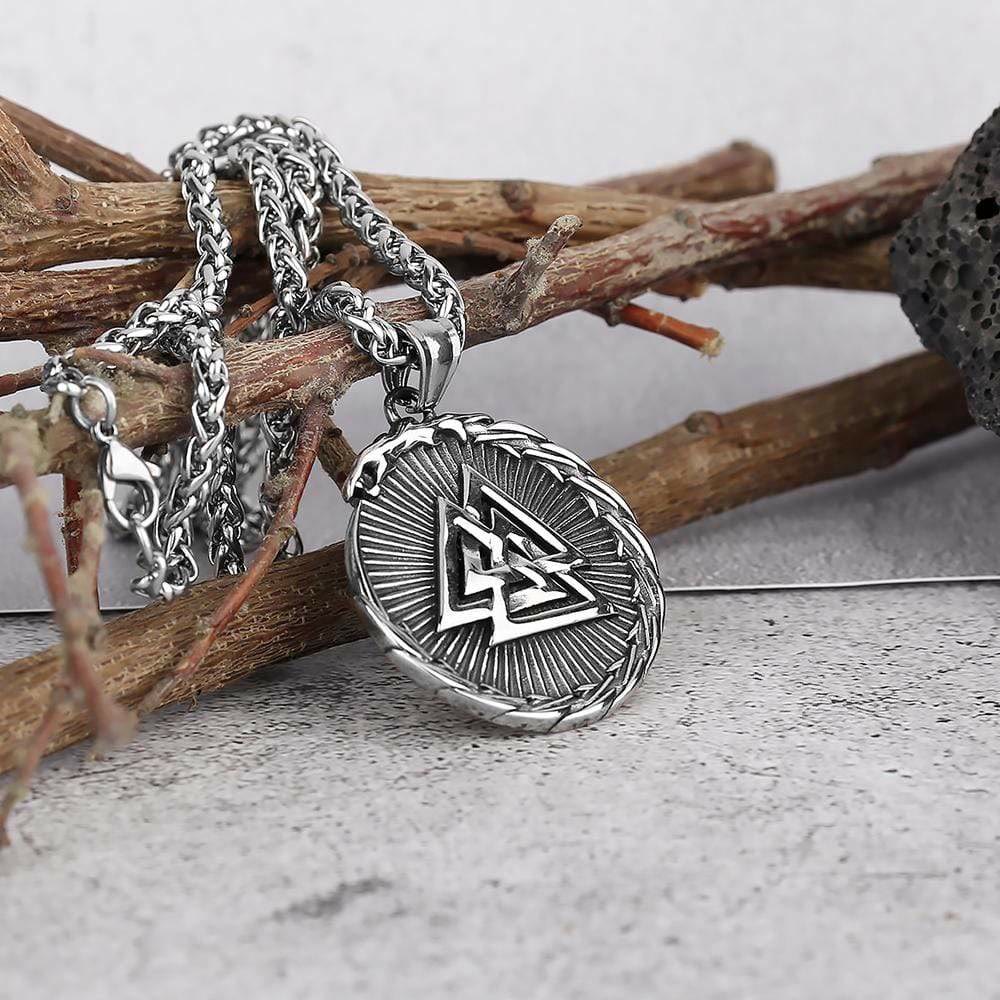 WorldNorse Double Side Valknut Triangle Vegvisir Compass Necklace