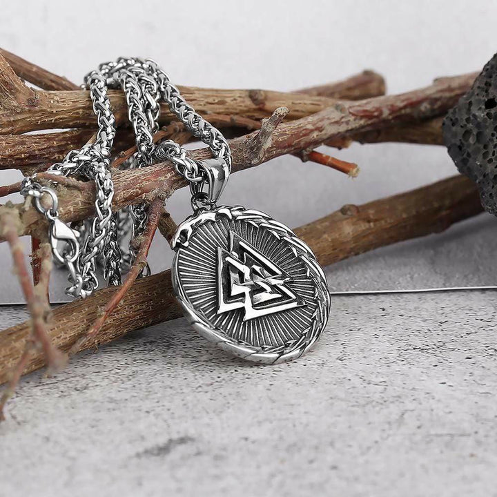 WorldNorse Double Side Valknut Triangle Vegvisir Compass Necklace