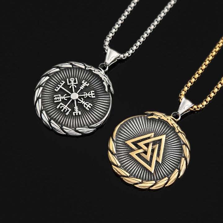 WorldNorse Double Side Valknut Triangle Vegvisir Compass Necklace