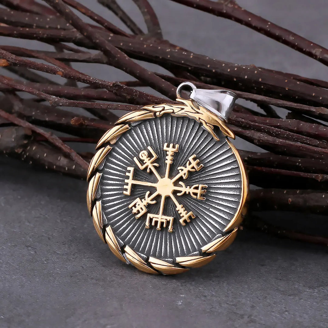 WorldNorse Double Side Valknut Triangle Vegvisir Compass Necklace