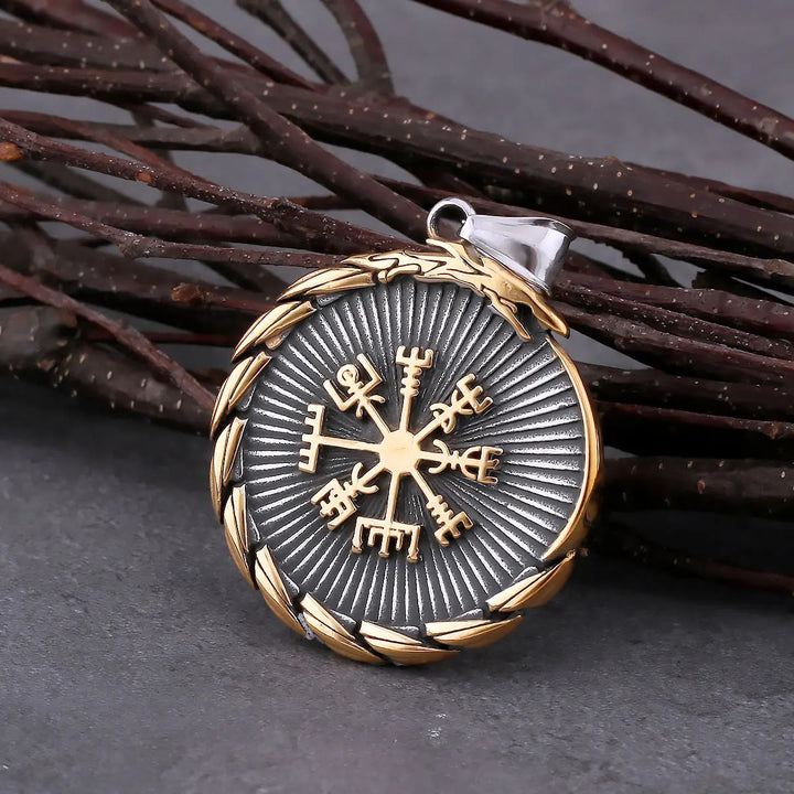WorldNorse Double Side Valknut Triangle Vegvisir Compass Necklace