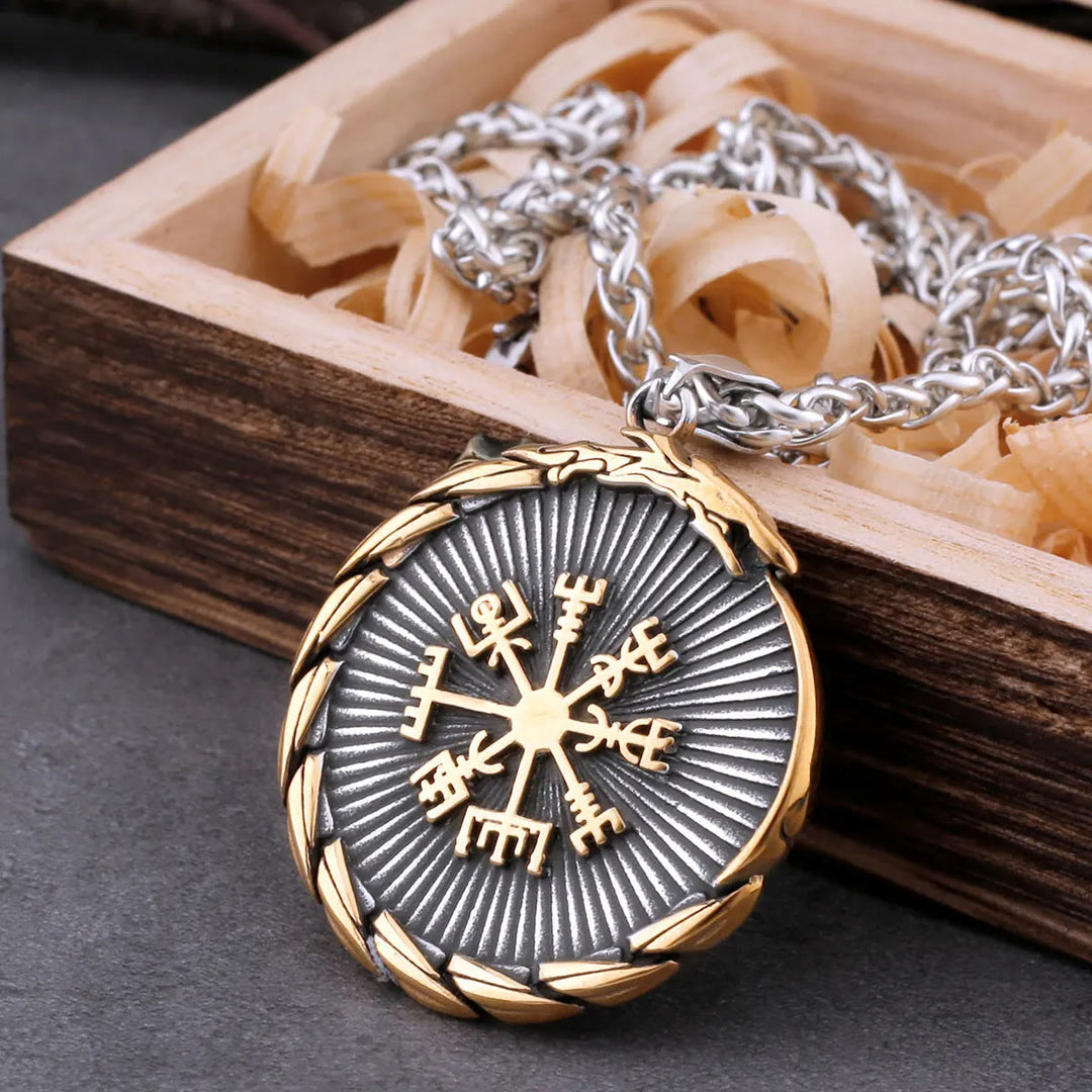 WorldNorse Double Side Valknut Triangle Vegvisir Compass Necklace
