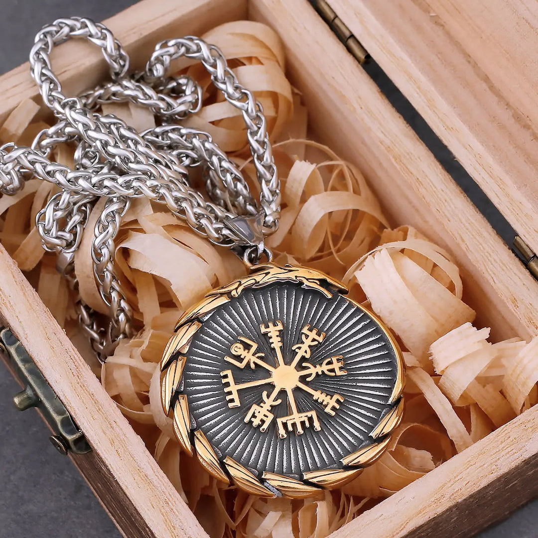 WorldNorse Double Side Valknut Triangle Vegvisir Compass Necklace