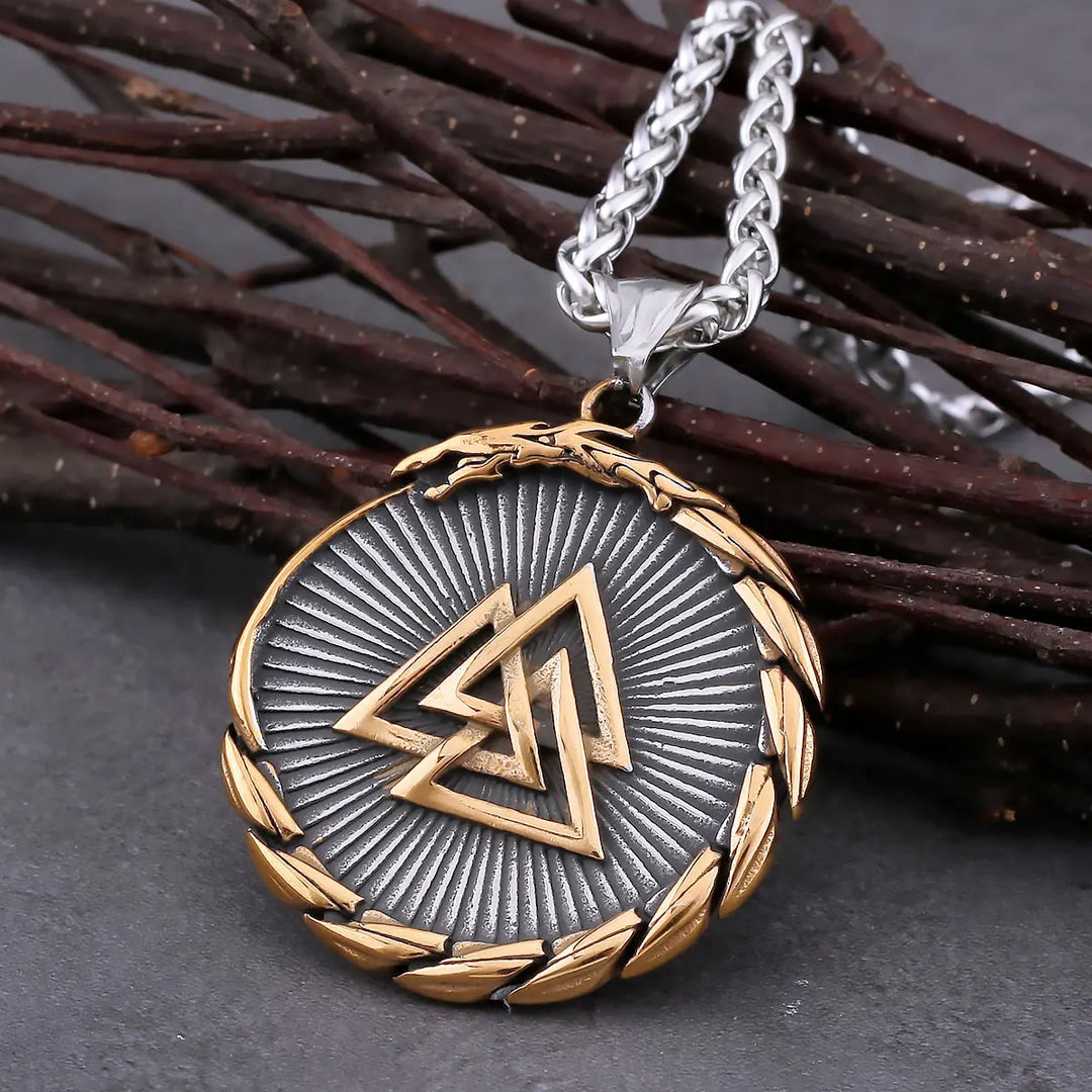 WorldNorse Double Side Valknut Triangle Vegvisir Compass Necklace
