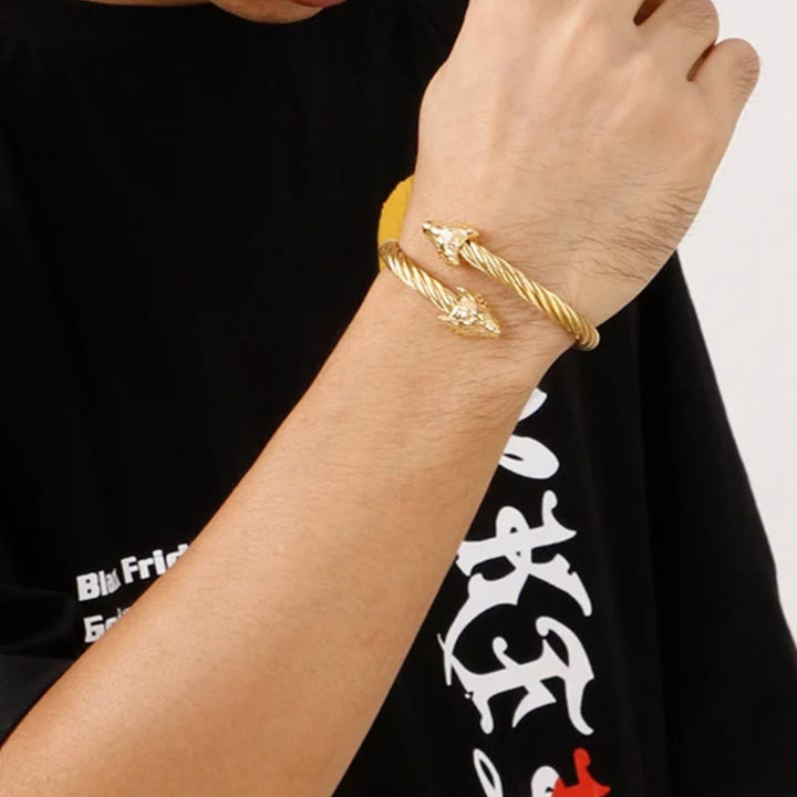 WorldNorse Wolf Head Twisted Open Bracelet