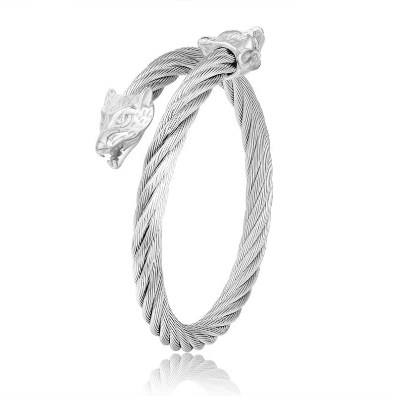 WorldNorse Wolf Head Twisted Open Bracelet