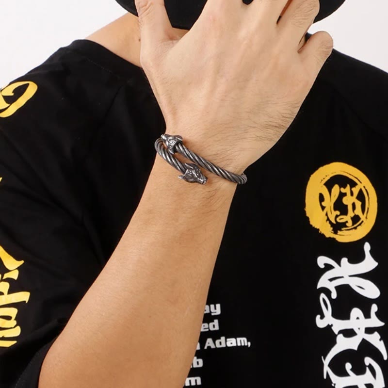 WorldNorse Wolf Head Twisted Open Bracelet