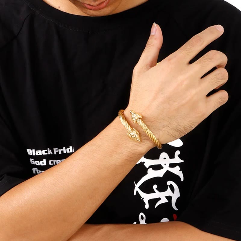 WorldNorse Wolf Head Twisted Open Bracelet