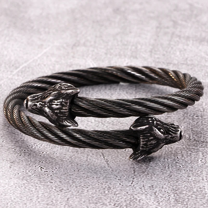 WorldNorse Wolf Head Twisted Open Bracelet