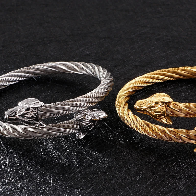 WorldNorse Wolf Head Twisted Open Bracelet