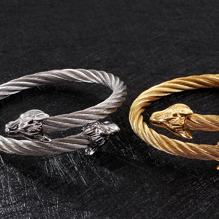 WorldNorse Wolf Head Twisted Open Bracelet