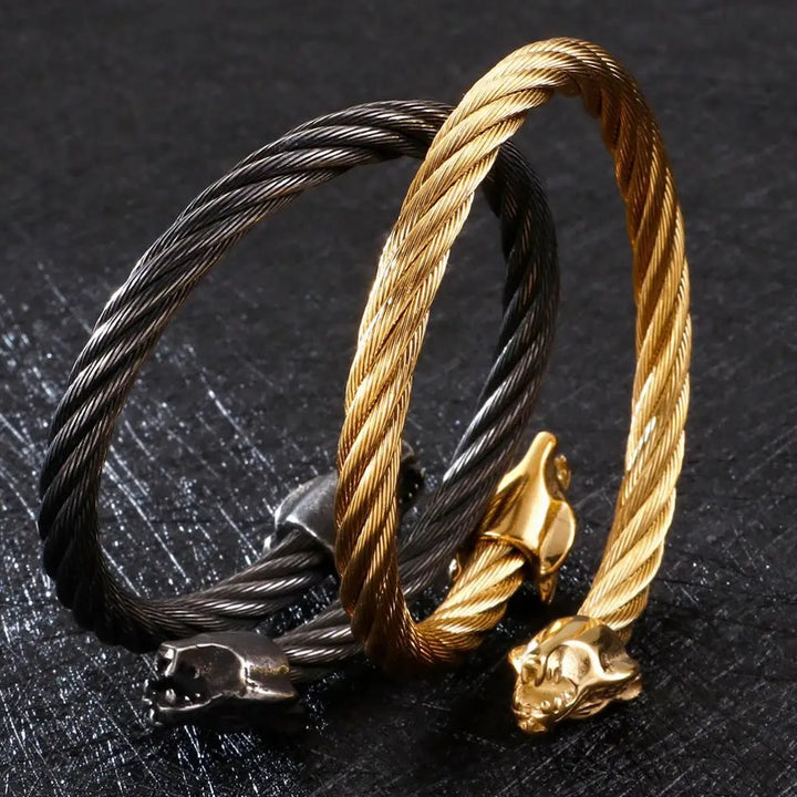 WorldNorse Wolf Head Twisted Open Bracelet
