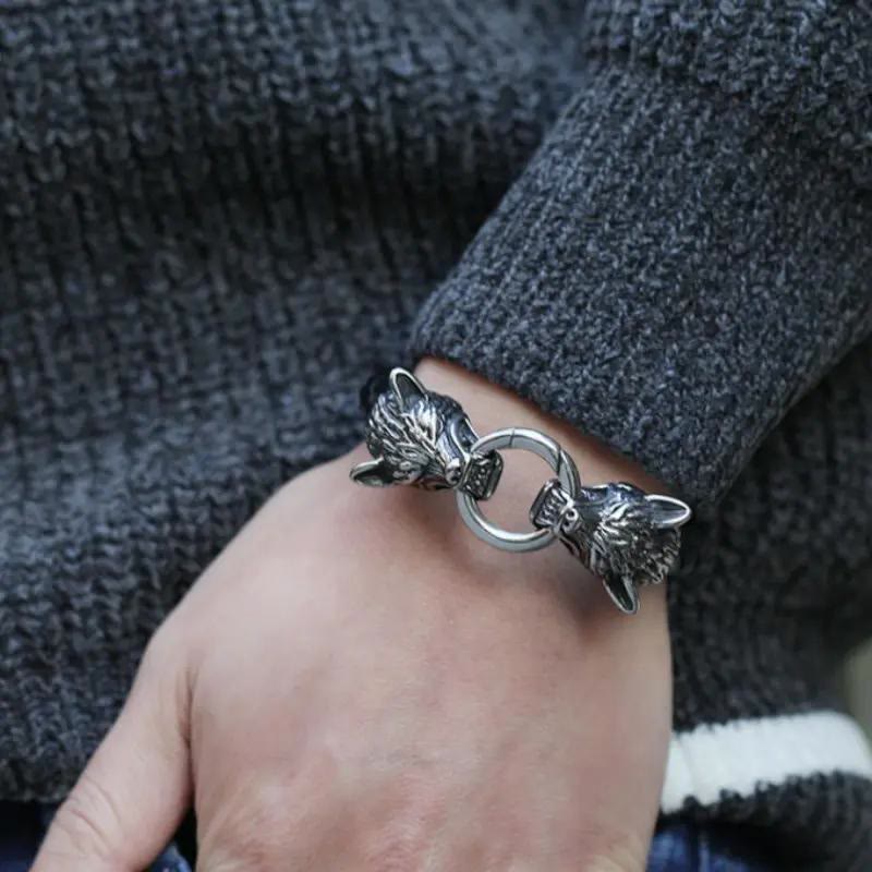 WorldNorse Odin's Wolves Leather Bracelet