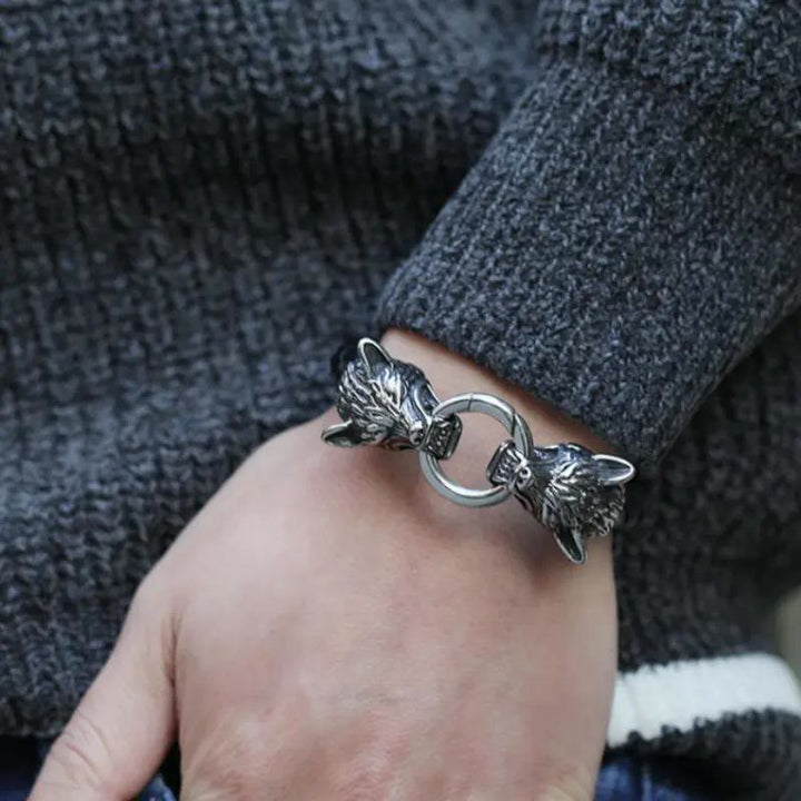 WorldNorse Odin's Wolves Leather Bracelet