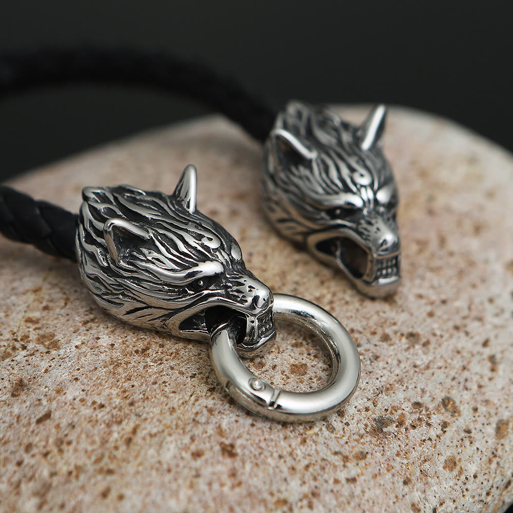 WorldNorse Odin's Wolves Leather Bracelet
