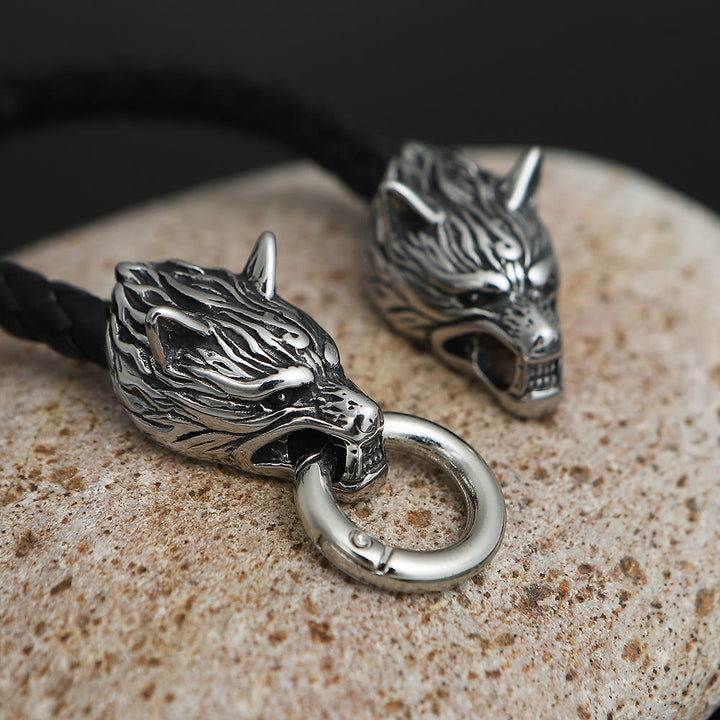 WorldNorse Odin's Wolves Leather Bracelet