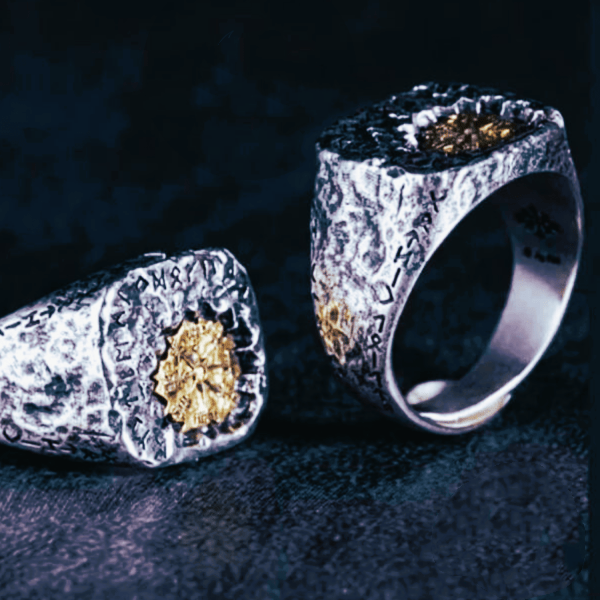 WorldNorse 925 Sterling Silver Viking Signet Magic Circle Ring